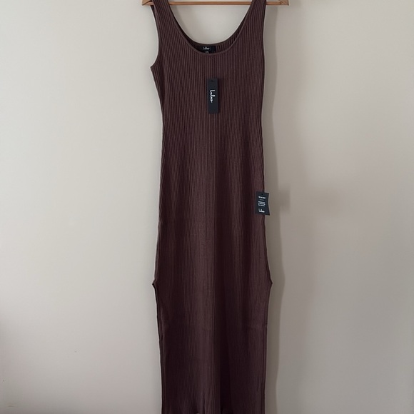 New Lulus Layer Lover Brown Ribbed Knit Tank Dress Sleeveless Side Slit Size XXL - Picture 3 of 10